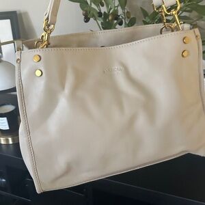 American Leather White Shoulder Bag with Gold Hardware